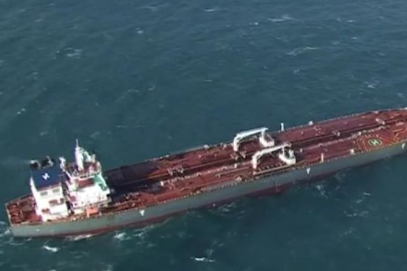 The oil tanker off the WA coast on Monday afternoon.