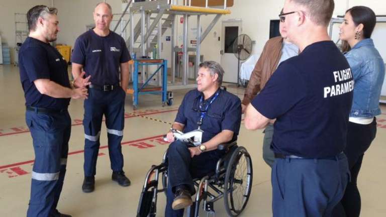 Mr Berg was reunited with the RACQ LifeFlight Rescue helicopter crew who helped to saved his life on Friday.