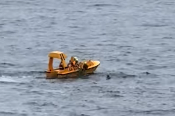 Disney Dream crew pull a child and her father from the water after they went overboard.