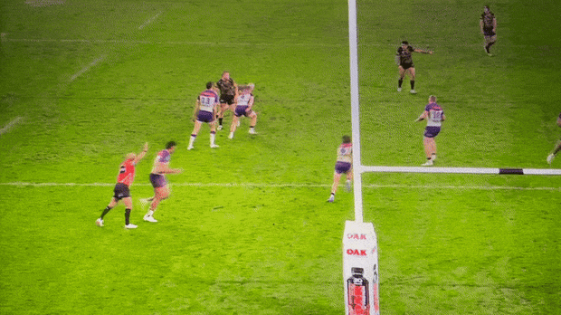 The Panthers were penalised after Harry Grant failed to get past blocker Moses Leota.