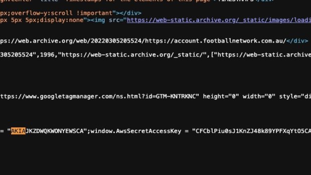 An image showing a secret key that allowed  Football Australia data to leak.