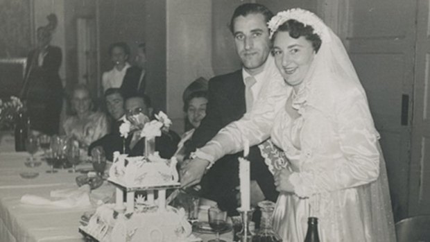 Jack and Nita Meister on their wedding day in the Maccabean Hall in 1951.