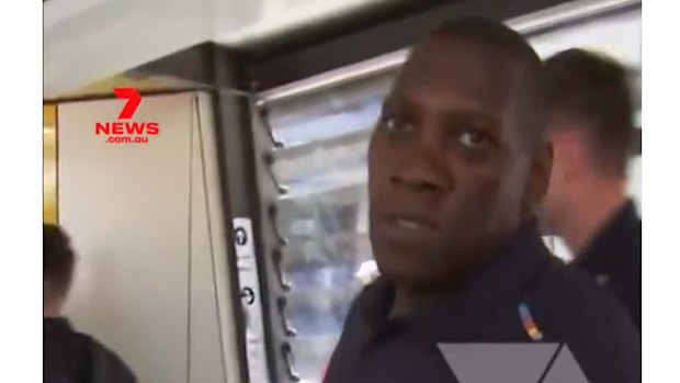 The altercation between an England security guard and a Channel Seven cameraman.