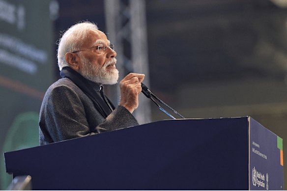India’s Prime Minister Narendra
Modi, an Ayurveda devotee, addresses the conference during the closing ceremony.
