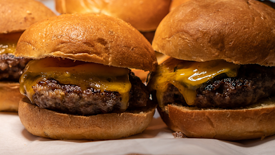 Burgers made with bush beef, which is sourced from the wild herds in the heart of Balnggarrawarra Country.