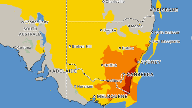 Heatwave warning levels across NSW for Saturday.