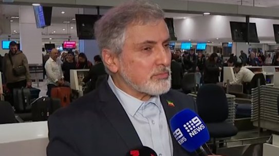 Iranian ambassador Ahmad Sadeghi at Sydney Airport on Thursday.