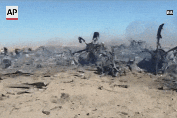 Footage released by Iranian media purporting to show a US aircraft destroyed during a mission to find the stranded airman.
