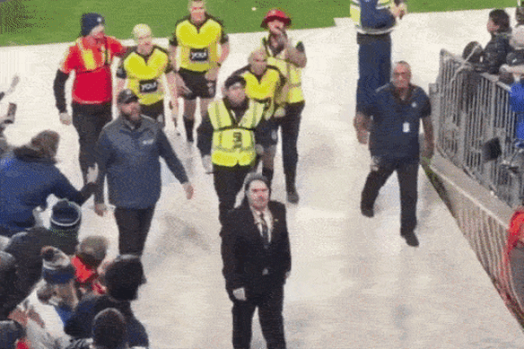 Referee Ashley Klein leaves Eden Park on Sunday.