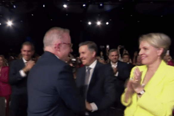 Anthony Albanese and Tanya Plibersek’s awkward exchange at the Labor Party launch.