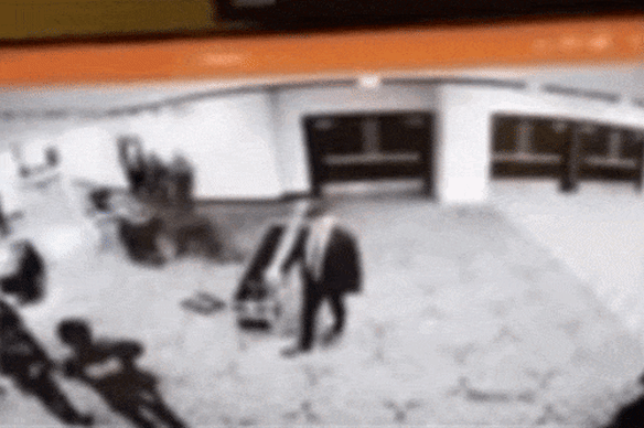 Security video of the alleged shooter sprinting through the lobby of the Washington venue where the White House Correspondents’ dinner was being held.