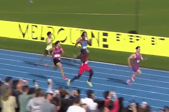 Lachie Kennedy beats Gout Gout in the 200m sprint at the Maurie Plant meet in Melbourne on March 29, 2025.