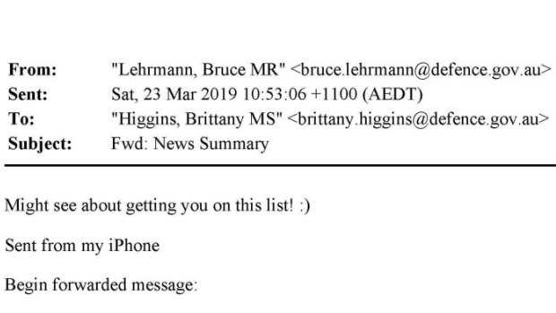 Email from Bruce Lehrmann to Brittany Higgins dated March 23, 2019, tendered in Lehrmann’s defamation case.
