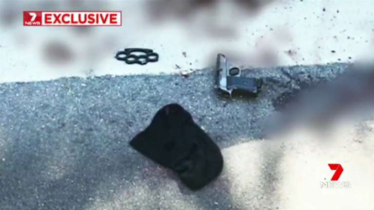 A balaclava, knuckledusters and a replica firearm on the road in Forest Lodge, where Jett McKee died. 