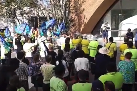 The United Services Union protest included the chant “Put some pork on your fork” directed at Muslim Mayor Ned Mannoun in April 2024.