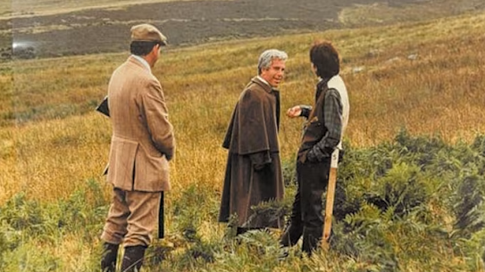 An image that is believed to depict Andrew Mountbatten-Windsor, Jeffrey Epstein and Ghislaine Maxwell at Balmoral in Scotland, released as part of the Epstein files in 2025.