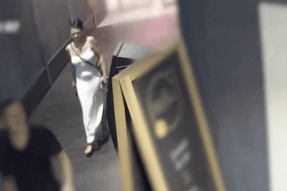 CCTV shows Crystal Beale leaving the Sunnybank Hotel on February 21.