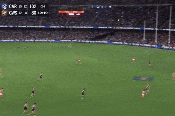 Toby Greene is expected to face scrutiny for this bump on Carlton’s Jordan Boyd.
CREDIT: Fox Footy