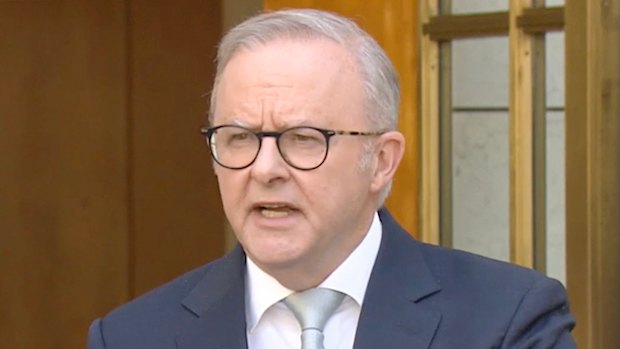 Anthony Albanese addresses the media on Thursday .