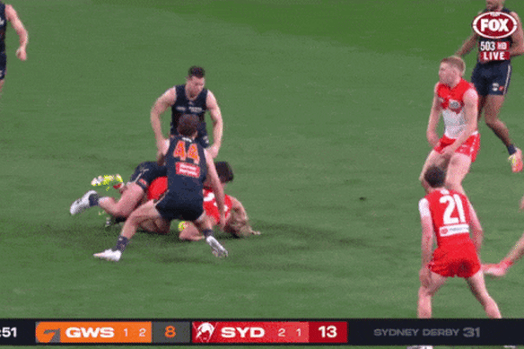 The first quarter incident involving Isaac Heeney and Toby Greene.