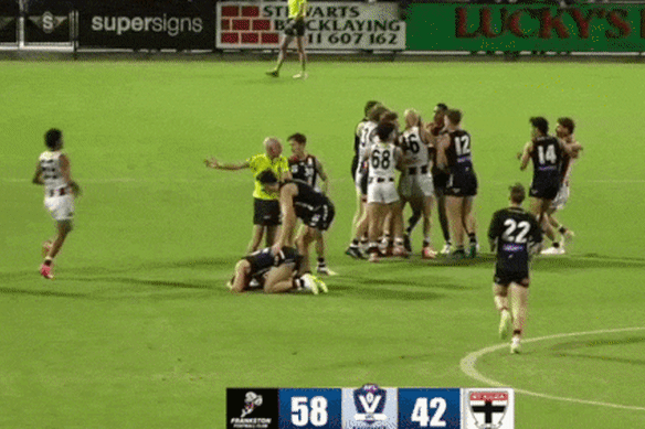 A melee broke out between St Kilda and Frankston players.