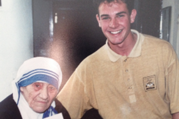 Rohan Burdett with Mother Teresa during a pilgrimage to India in 1995.