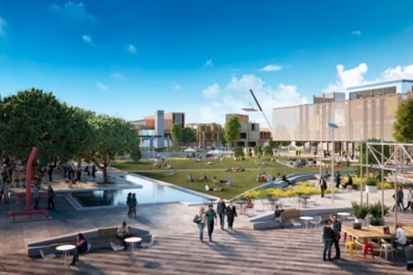 Artist’s impression of the tech hub at Fishermans Bend, put on hold on Tuesday by the University of Melbourne.