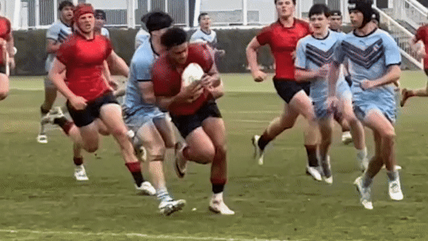 The league/rugby hybrid game between Barker College and St Gregory’s.