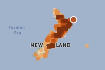 Une image de l'épicentre publiée par le moniteur sismique du gouvernement néo-zélandais, Geonet.