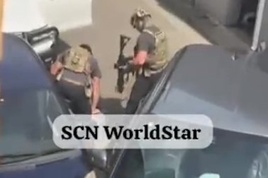 A man is pulled from a Toyota hatchback with Victorian number plates.