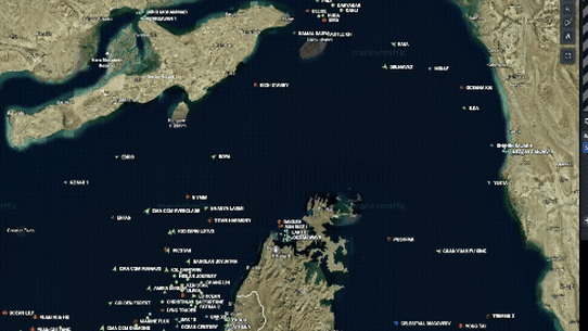 Tankers trying (and apparently failing) to make a run through the Strait of Hormuz after Iran declared it open.