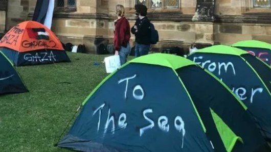 Sydney University students are camping retired  astatine  the instauration  successful  enactment    of pro-Palestinian protests astatine  US colleges.