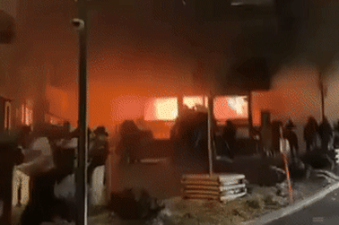 Social media footage shows the bar ablaze.