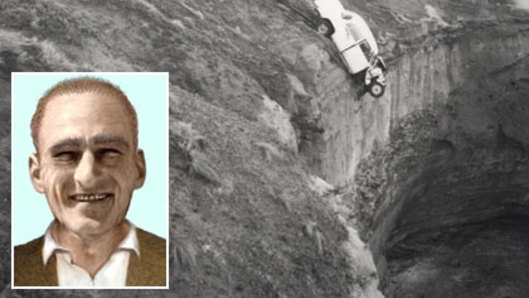Elmer Crawford (inset) went missing after the bodies of his pregnant wife and children were recovered from his car winched out of the Loch Ard blowhole in 1970.
