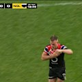 Warriors forward Jackson Ford leaves the field clutching at his shoulder, before Wayde Egan stays down with a leg complaint.