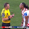 Luciano Leilua is shocked to be sent to the sin bin for a hit on Roosters half Sam Walker.