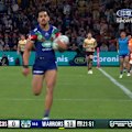 Alofiana Khan-Pereira sprints away from Brisbane's defence after Reece Walsh's attempted cut-out pass.