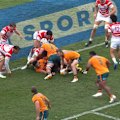 Taniela Tupou snares a first half double for Australia against Japan.