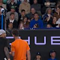 The umpire calls a let for a Thanasi Kokkinakis serve that comfortably clears the net.