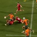 Junior Wallabies young gun Treyvon Pritchard is badly injured by a hip drop tackle.
