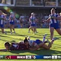 Georgia Bartlett chases down an Upton chip and is able to get the ball down to ruin the Knights' day out in Brisbane. 