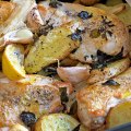 Baked chicken with parsnip and potato.