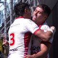 Jake Averillo darts over to score his third try of the afternoon against the Panthers. 