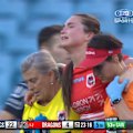 Dragons front-rower Madison Mulhall suffers what appears to be a serious knee injury.
