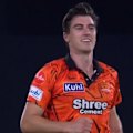 Pat Cummins takes a wicket in his side's IPL win.