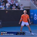Spain's Alejandro Davidovich Fokina celebrates in style after outlasting Reilly Opelka in a five-set match.