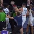 Kendric Davis and Bryce Cotton are separated by teammates in a fiery fourth-quarter altercation.
