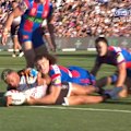 Apisai Koroisau dummies from hooker to scoot past the Knights defence.