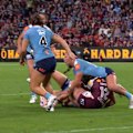 Blues enforcer Kennedy Cherrington is penalised for a crusher tackle.