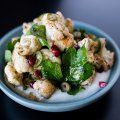 Spiced cauliflower with pomegranate and goat curd at Eightysix in Braddon